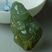 糯冰种黄翡缅甸翡翠招财童子挂件