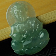 糯冰种飘花缅甸翡翠观音挂件