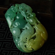 糯冰种三彩缅甸翡翠福禄寿喜挂件