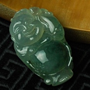 冰种飘花缅甸翡翠逍遥佛挂件