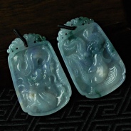 糯冰种紫罗兰飘花缅甸翡翠龙凤牌挂件（一对）