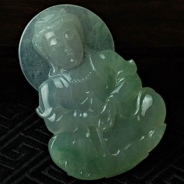 糯冰种淡紫罗晴水兰缅甸翡翠观音挂件