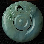 糯冰种紫罗兰飘花缅甸翡翠双龙戏珠挂件