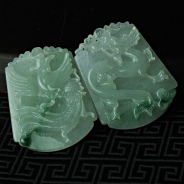 糯冰种飘花缅甸翡翠龙凤牌挂件（一对）