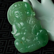 糯冰种翠色缅甸翡翠观音挂件