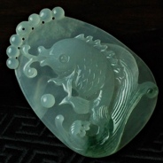 糯冰种飘花缅甸翡翠鱼跃龙门挂件（一对）