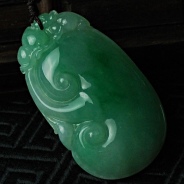 糯冰种蓝绿缅甸翡翠如意挂件