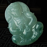 糯冰种飘花缅甸翡翠观音挂件