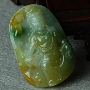 糯冰种三彩缅甸翡翠观音挂件