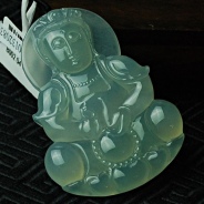 冰种淡晴水缅甸翡翠观音挂件