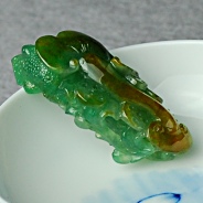 糯冰种蓝水黄翡缅甸翡翠富贵人生挂件
