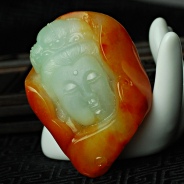 糯冰种红翡缅甸翡翠观音头挂件