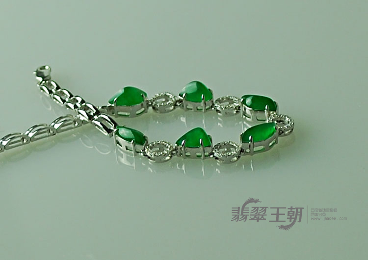 冰种正阳绿缅甸翡翠满绿包白金手链