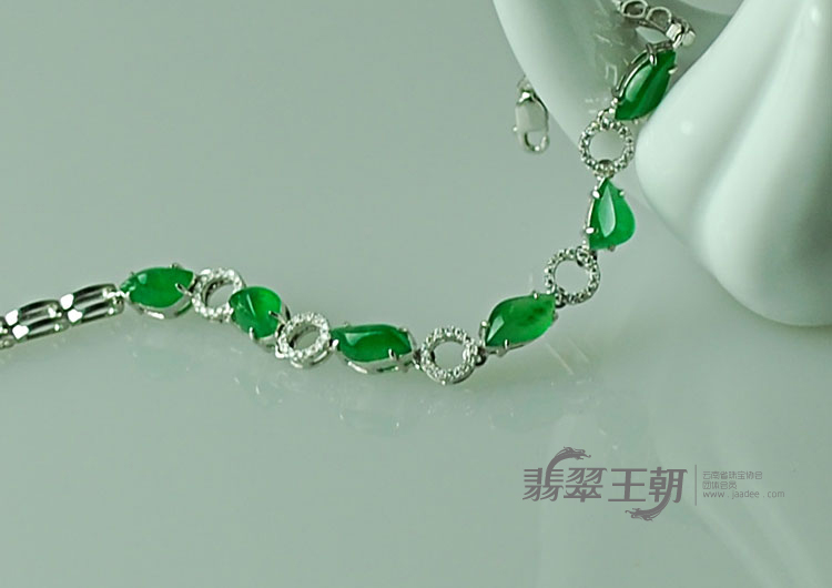 冰种正阳绿缅甸翡翠满绿包白金手链