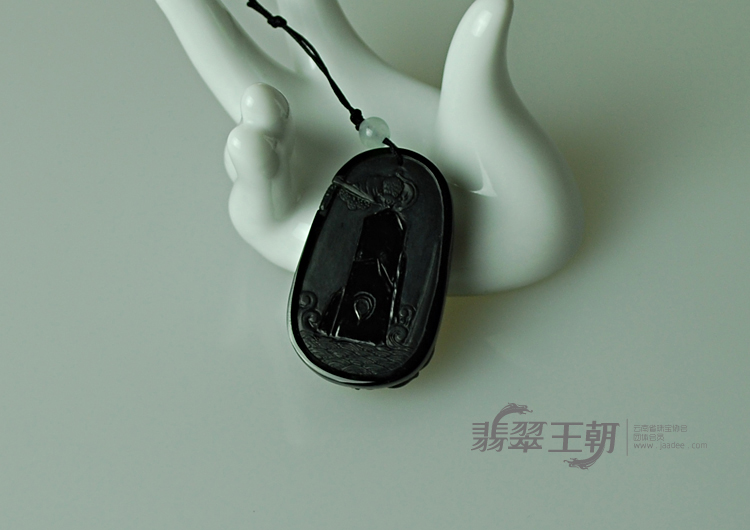 玻璃种墨翠缅甸翡翠莲花观音挂件