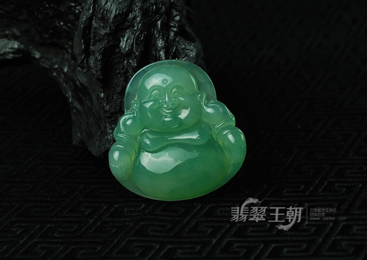冰种蓝晴水飘花缅甸翡翠玉佛挂件