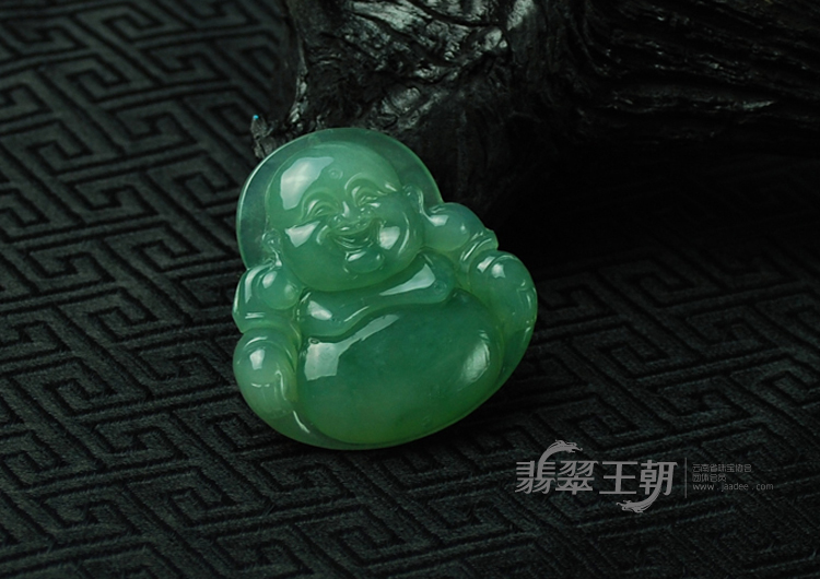 冰种蓝晴水飘花缅甸翡翠玉佛挂件