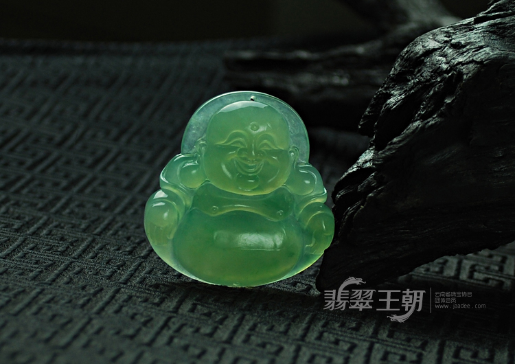 冰种蓝晴水飘花缅甸翡翠玉佛挂件