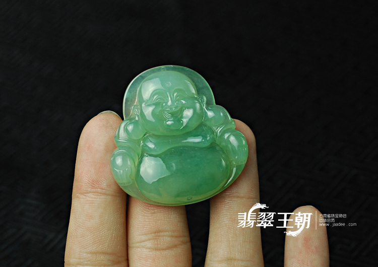 冰种蓝晴水飘花缅甸翡翠玉佛挂件