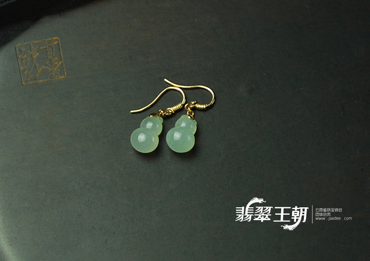 糯冰种缅甸翡翠镶玫瑰金葫芦耳坠
