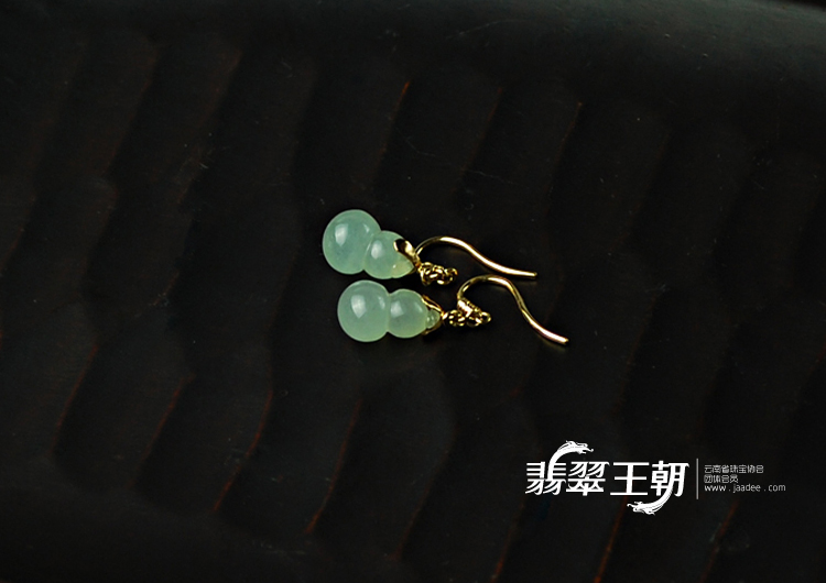 糯冰种缅甸翡翠镶玫瑰金葫芦耳坠