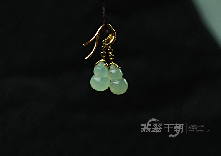 糯冰种缅甸翡翠镶玫瑰金葫芦耳坠