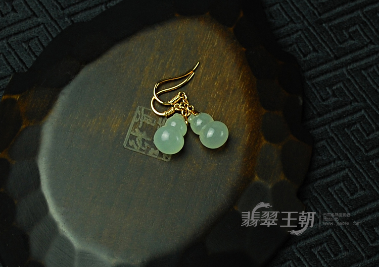 糯冰种缅甸翡翠镶玫瑰金葫芦耳坠