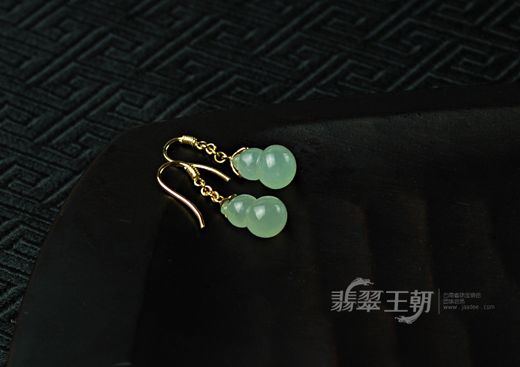 糯冰种缅甸翡翠镶玫瑰金葫芦耳坠