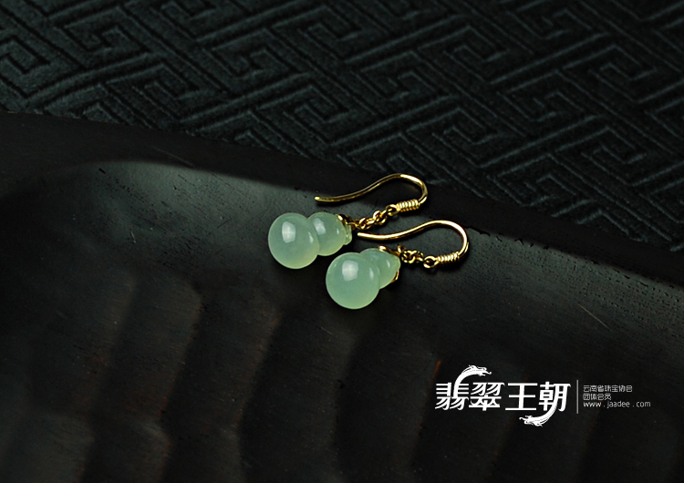 糯冰种缅甸翡翠镶玫瑰金葫芦耳坠