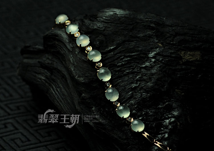 玻璃种缅甸翡翠包玫瑰金手链