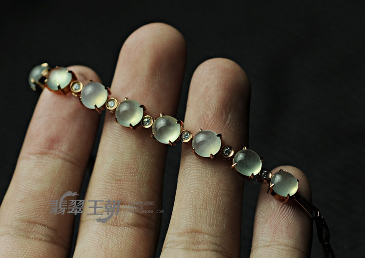玻璃种缅甸翡翠包玫瑰金手链