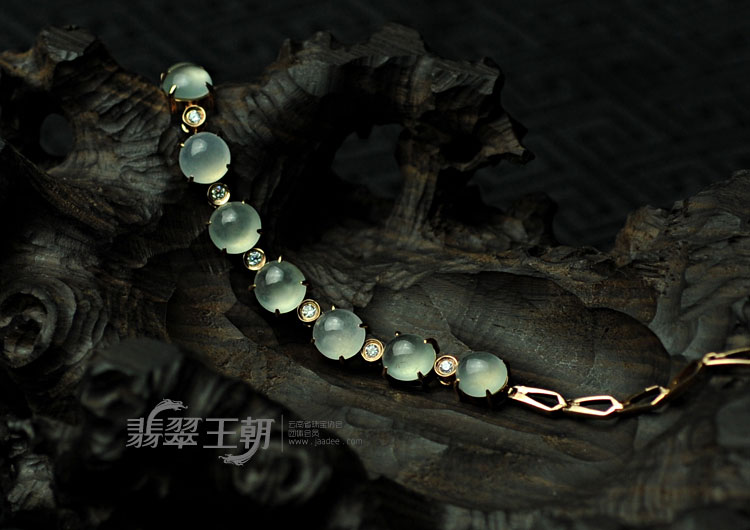 玻璃种缅甸翡翠包玫瑰金手链