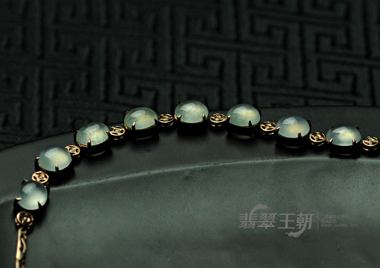 玻璃种缅甸翡翠包玫瑰金手链