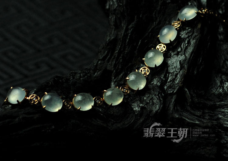 玻璃种缅甸翡翠包玫瑰金手链