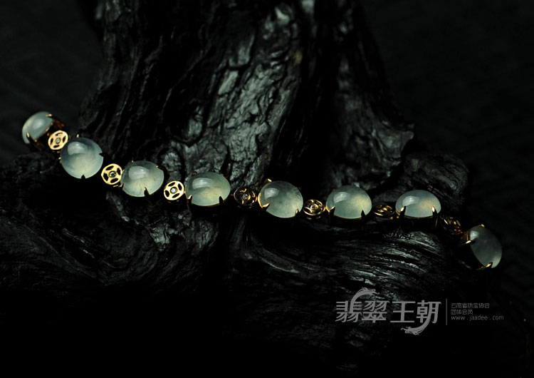 玻璃种缅甸翡翠包玫瑰金手链