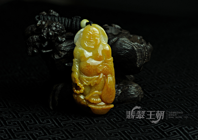 糯冰种黄翡缅甸翡翠布袋和尚挂件