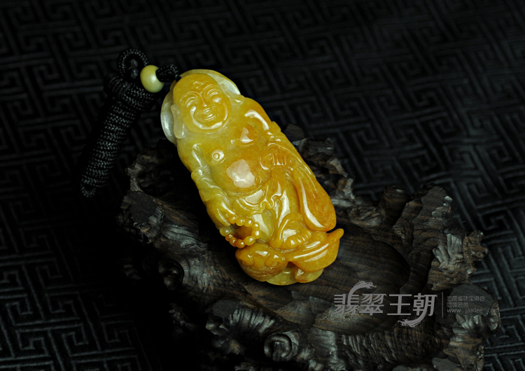 糯冰种黄翡缅甸翡翠布袋和尚挂件