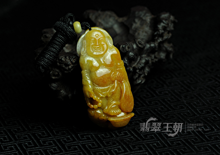 糯冰种黄翡缅甸翡翠布袋和尚挂件