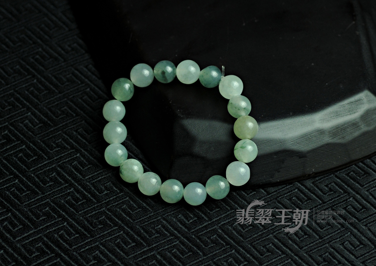 冰种飘花缅甸翡翠圆珠手链