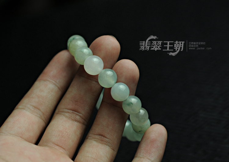 冰种飘花缅甸翡翠圆珠手链