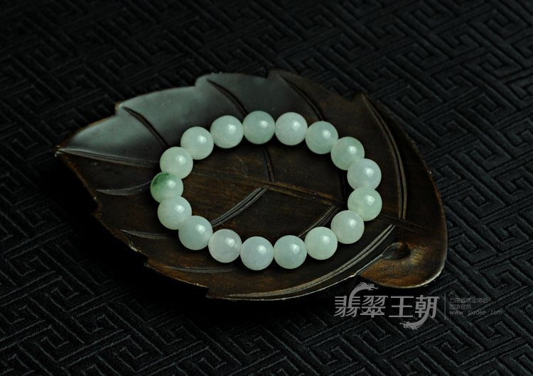 糯冰种晴水缅甸翡翠圆珠手链