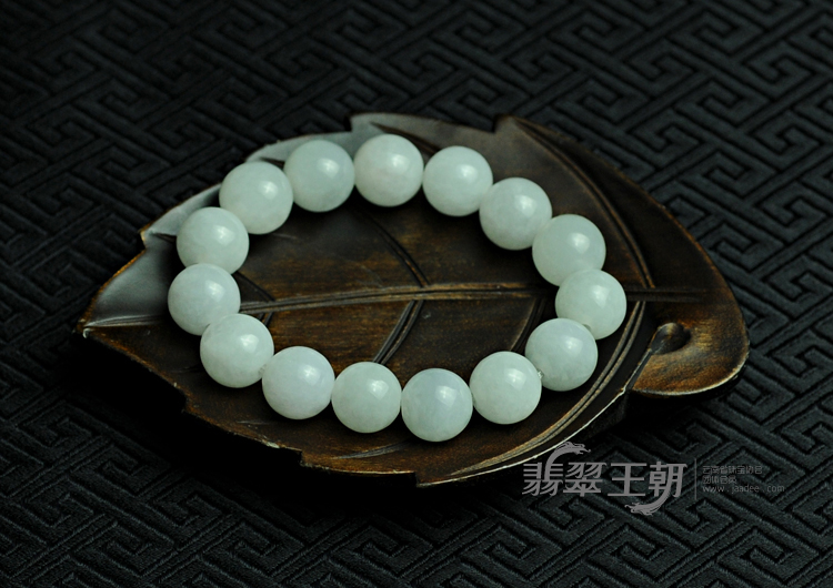 糯冰种白色缅甸翡翠圆珠手链