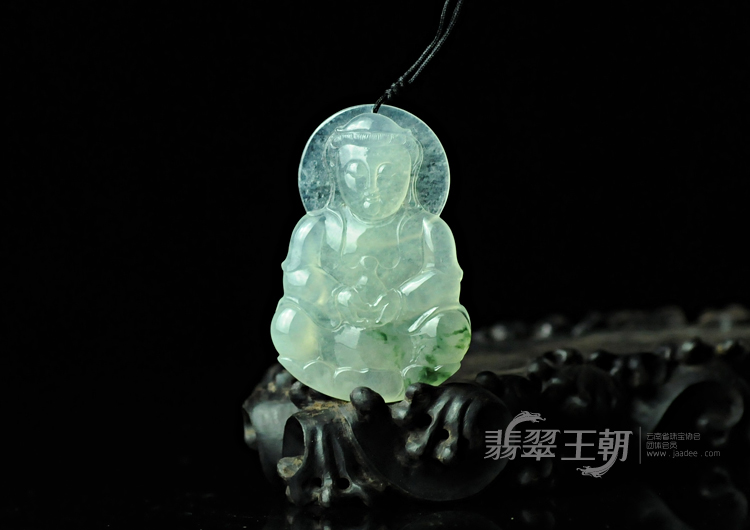 冰种飘花缅甸翡翠观音挂件