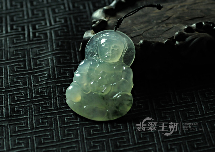 冰种飘花缅甸翡翠观音挂件