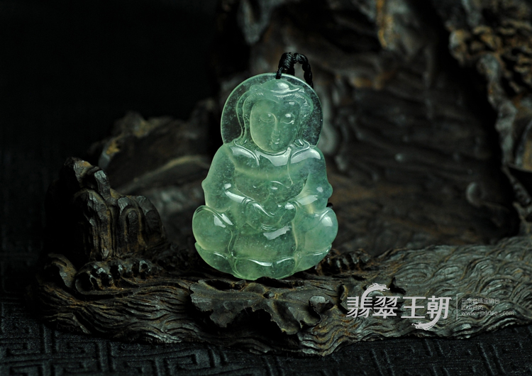 冰玻种晴水缅甸翡翠观音挂件