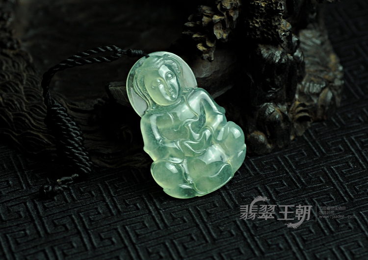 冰玻种晴水缅甸翡翠观音挂件