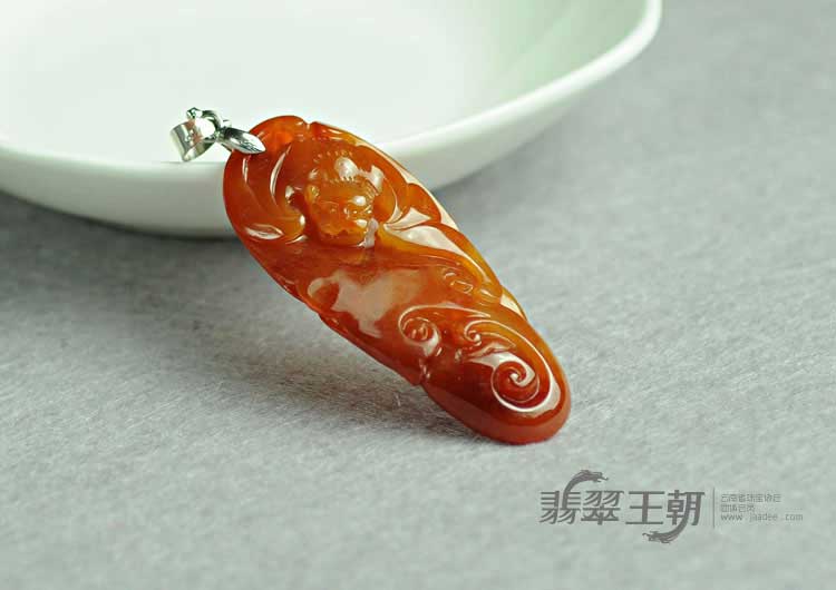 冰种红翡缅甸翡翠福业有成挂件