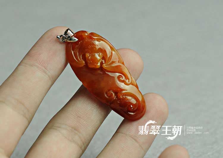 冰种红翡缅甸翡翠福业有成挂件