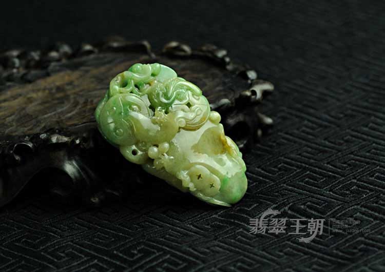 糯冰种黄加绿缅甸翡翠花开富贵挂件