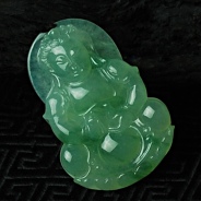 冰种飘花缅甸翡翠观音挂件